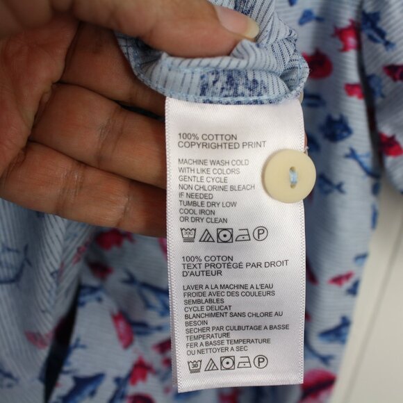 TOMMY BAHAMA Men's Size Novelty Fish Print Cotton Hawaiian Shirt Summer - Picture 5 of 8